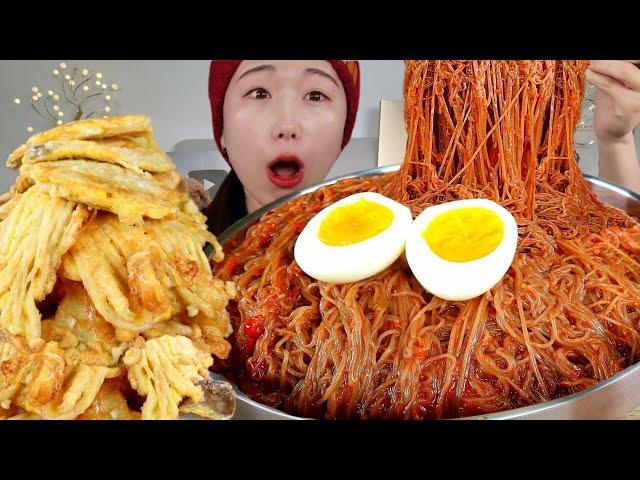 ASMR 매운냉면 버섯전 먹었습니다 리얼먹방 :) Spicy  naengmyeon , Grilled mushrooms MUKBANG