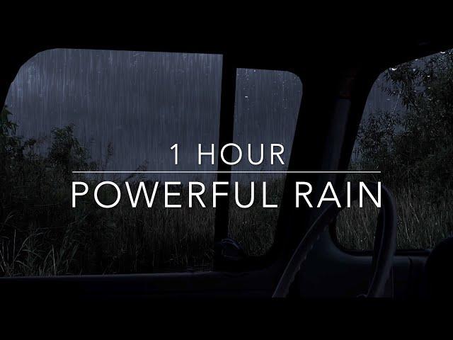 Powerful night thunderstorm - Heavy Rain and Thunder - Rain Sounds for sleep - 1 hour Windy Rain