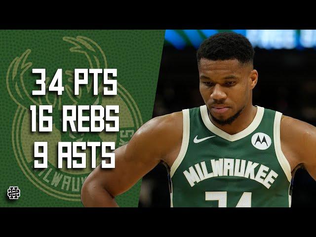 Giannis Antetokounmpo 34 pts 16 rebs 9 asts vs Cavs 24/25 season