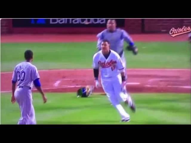 Manny Machado charges the mound vs Royals|Orioles vs Royals Brawl