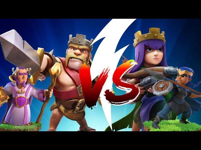 Barbarian King and Grand Warden vs Archer Queen and Royal Champion || clash of clans || coc