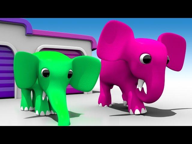 Cartoons Elephants Garage to Learn Colors for Children - 3D Kids Learning Videos