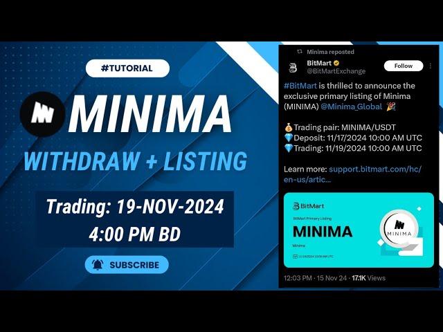 Minima Withdraw Update | Minima Listing Date 19 November | Minima Token Withdraw and Sell Full Video