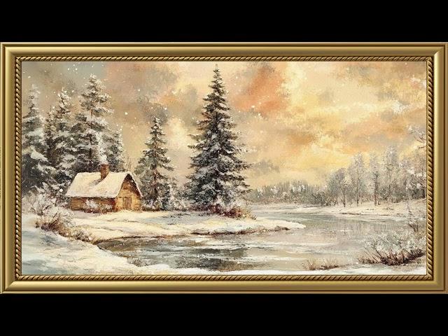 Vintage Winter Landscape Painting | Gold Frame TV Art Screensaver for TV Wallpaper