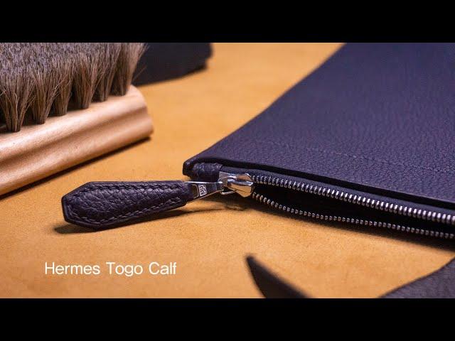 Making perfect leather clutch with Togo calf