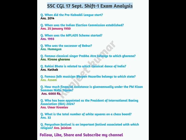 SSC CGL ANALYSIS 2024/17 SEPT. SHIFT 1/ SSC CGL GK/GS  EXAM ANALYSIS 2024 in English #ssc #ssccgl