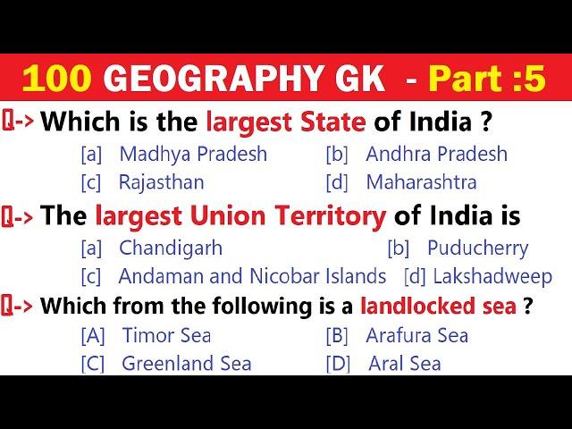 100 GEOGRAPHY GK | India Geography GK | World Geography GK Questions  | India GK Quiz | Part 5