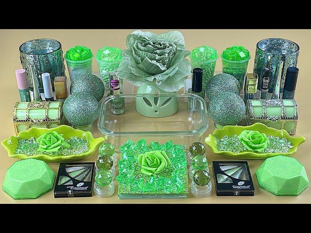 GREEN SLIME  Mixing makeup and glitter into Clear Slime. Satisfying Slime Video.