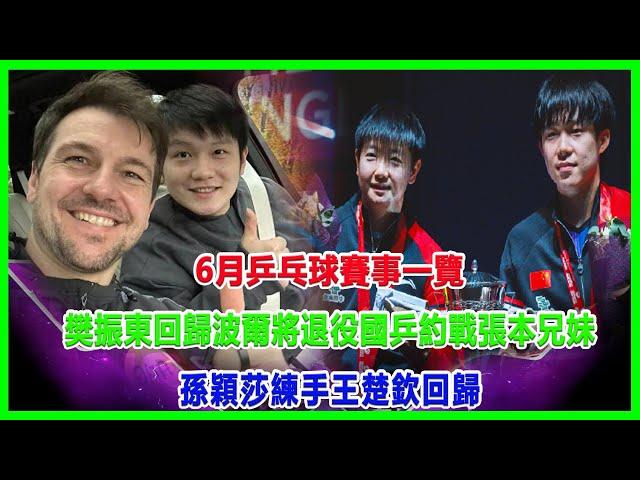 6月乒乓球赛事一览：樊振东回归、波尔将退役，国乒约战张本兄妹！孙颖莎练手王楚钦回归！#世乒賽#林高遠#雨果#孙颖莎 #王楚钦 #林詩棟#張本智和