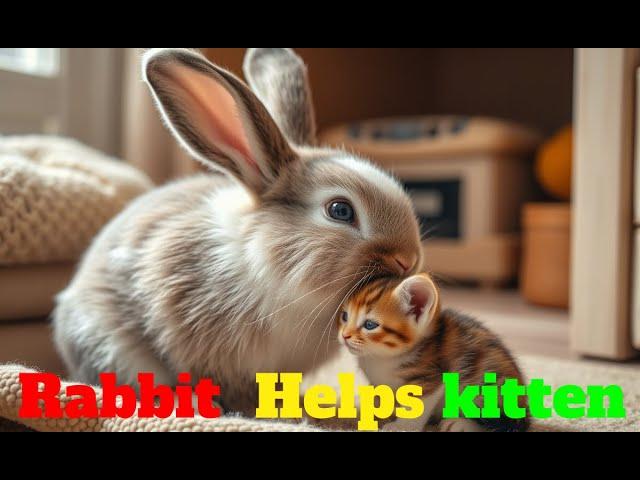 Rabbit helps kitten