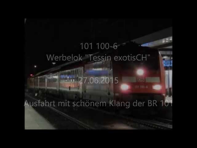 BR 101 Ausfahrt bei Nacht (Werbelok 101 100 am München-Nürnberg-Express)