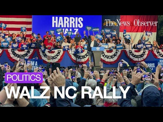 Heavy rain doesn't deter crowd as Tim Walz speaks in Asheville