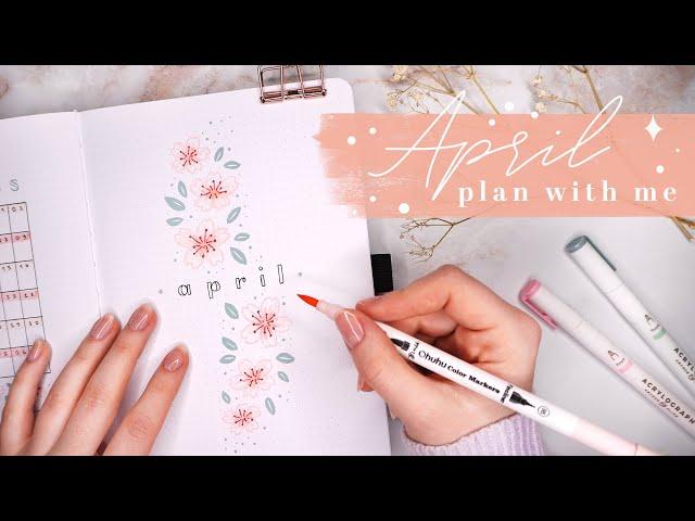 April 2023 bullet journal setup | plan with me | spring cherry blossom theme 