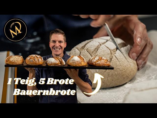 1 Teig - 5 Brote I  5  Bauernbrote aus einem Teig selber backen