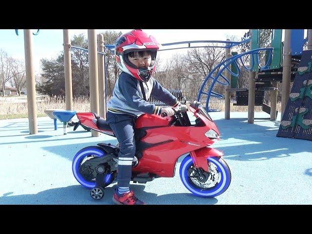 Huge Surprise Toy: Motorcycle Sport Bike Power Wheel  Ride-on Test Drive at Park Playground