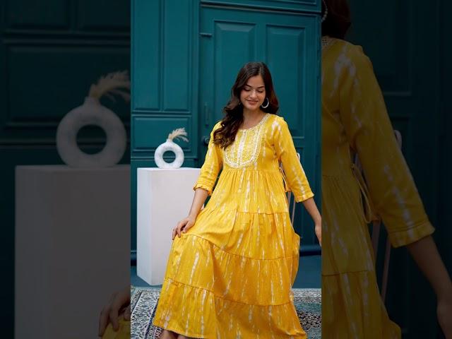 Style Jaipur Chrome Yellow Embroidered Cotton Lurex Anarkali Gown #fashion #jaipurkurtis #shopping