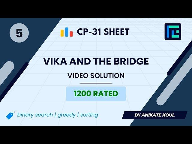 #5 Vika and the Bridge | Video Solution | 1200 Rated | TLE CP-31 Sheet | Best Codeforces Problems