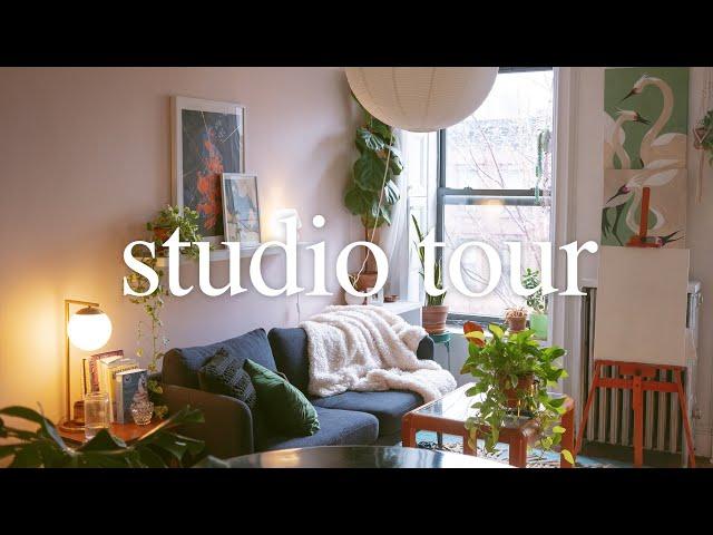 Artist studio tour | Brooklyn home illustration studio, replete with lush plants & colorful art