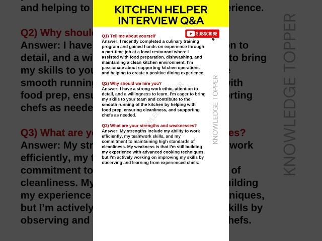 Kitchen Helper Interview Questions and Answers | Kitchen Helper Job Interview Questions