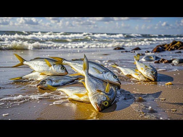 A Cong braved a force 10 gale to drive to the sea. As a result  more than 400 fish were rolled asho