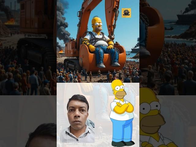Giant Simpson Family evacuated by excavator #simpsons #thesimpsons #excavator #shorts