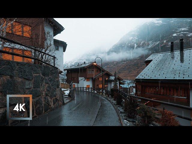 Walking in the Rain, Zermatt Switzerland and Mattervispa, Rain and City Sounds