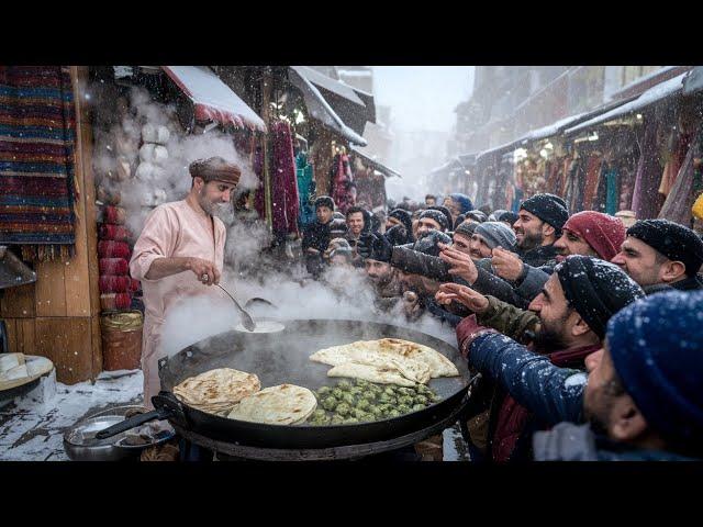 SNOW Day STREET FOOD in Afghanistan - Heavy SNOWFALL Street Food in KABUL Afghanistan