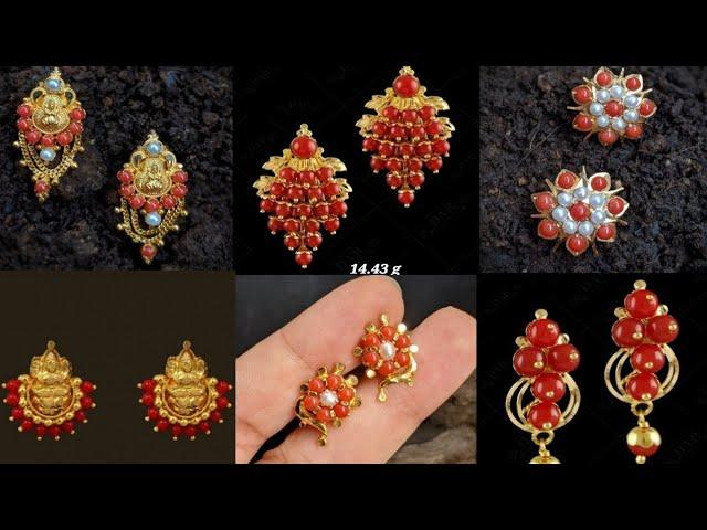 Coral Earrings Designs with Weight/ Red Beads Earrings Designs/ Gold Stud Earrings/ @svdrawings