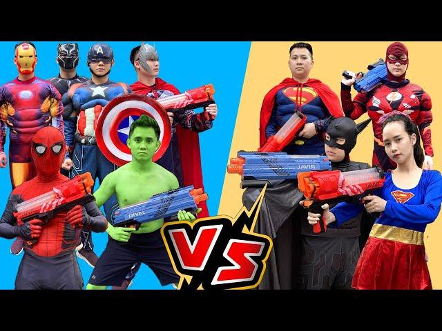 Avengers vs Justice League (Nerf Battle) - Fun Heroes