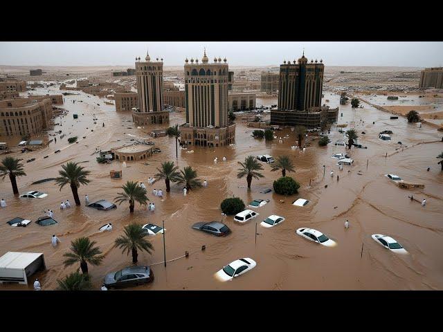 Today in Mecca, Saudi Arabia! Unstoppable storms and floods turned streets into rivers