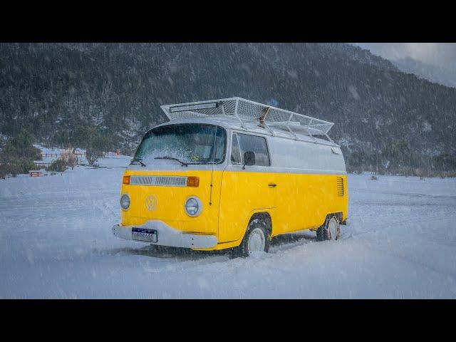 Van Camping in Winter - Camping With Gentle Snowfall And Frozen Rain [ASMR]