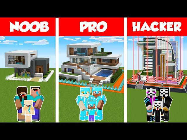 Minecraft NOOB vs PRO vs HACKER: SAFEST FAMILY HOUSE BUILD CHALLENGE in Minecraft / Animation