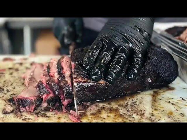 Tender, smoky brisket made from natural Black Angus beef at P-Daddy BBQ