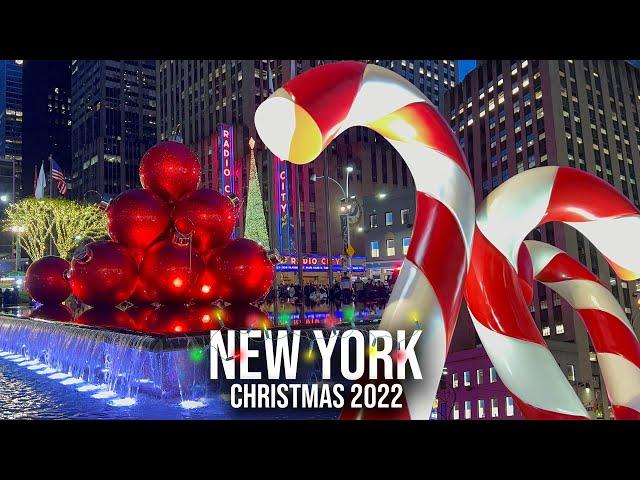 ⁴ᴷ NYC Christmas  Rockefeller Center, Radio City Music Hall & 6th Avenue Christmas Decoration 2022