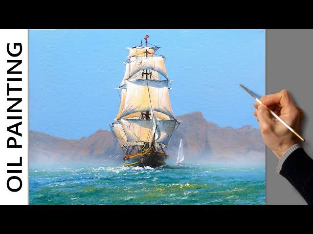 Oil Painting - Sea Sail / Relaxing Art / Time Lapse / Морской пейзаж. Урок рисования Живопись маслом