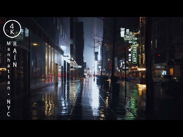 NYC Raining at Night - Manhattan, New York 4K - Sleep ASMR