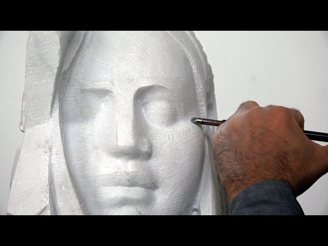 How I carved a marble head without a model | Stone carving process