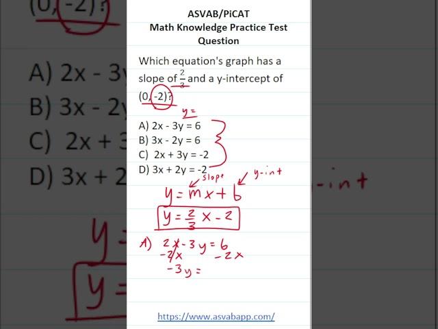 Equations of Lines: ASVAB/PiCAT Math Knowledge Practice Test Question #acetheasvab #grammarhero