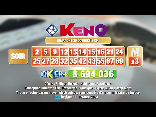 Tirage du soir Keno® du 20 octobre 2024 - Résultat officiel - FDJ