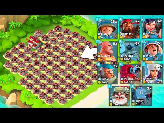 Boom Beach EVERY TROOP vs All Mortar Base