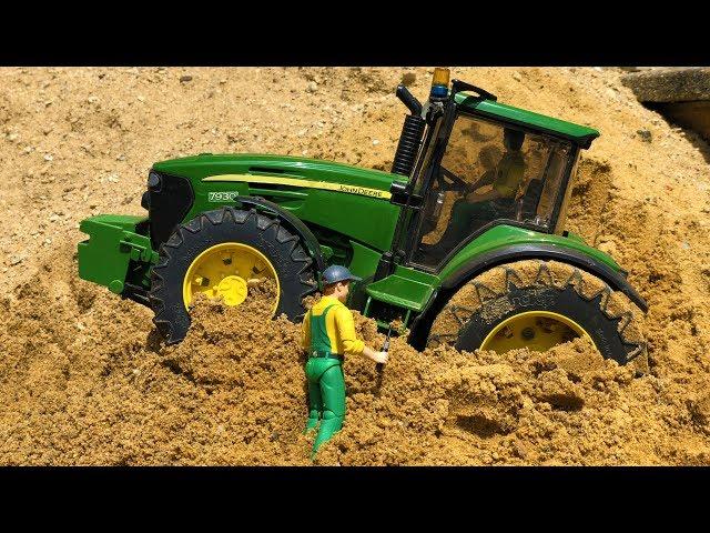 BRUDER TRACTOR IN TROUBLE! Tractor MUD RIDE stuck in sand Action video for kids