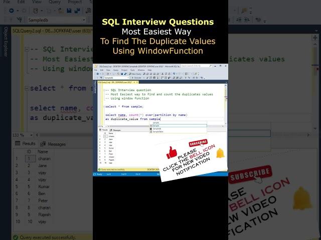 sql Interview questions find count duplicate row values using window function #sqlinterviewquestions