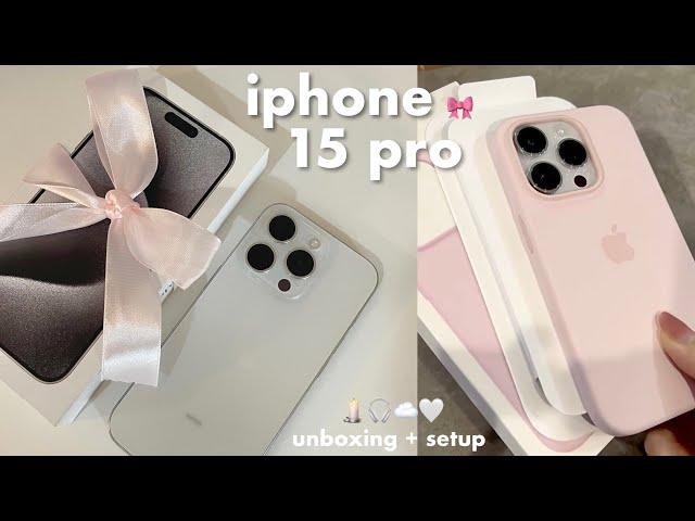 IPHONE 15 PRO ️ unboxing, set up + accesories haul (white titanium, 256gb) ౨ৎ⋆˚｡⋆