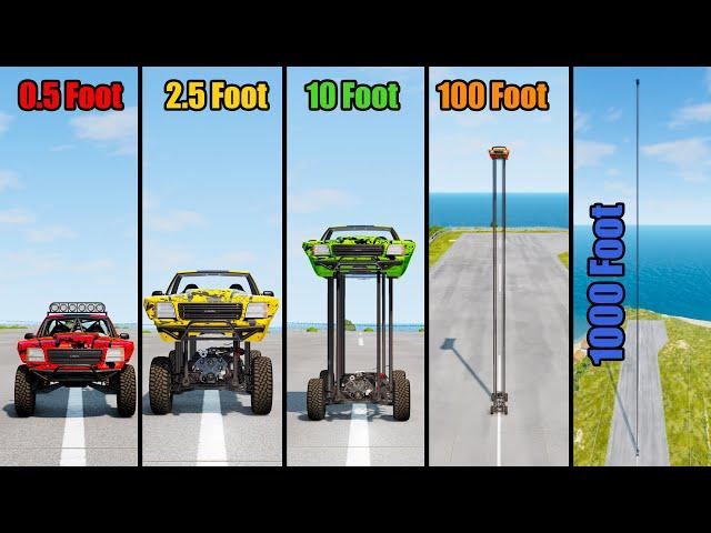 Low Car vs Tall Car #2 (0.5 Foot - 1000 Foot) - Beamng drive