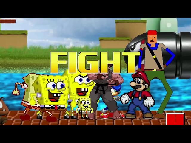 AN Mugen Request #1123: Spongebob X4 VS Mario, Dink Smallwood, Evil Ryu, Sonic