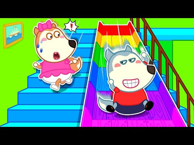 Wolfoo And Lucy Stair Slide Adventure Safety and Sharing | Kids Safety Cartoon  Wolfoo Kids Cartoon