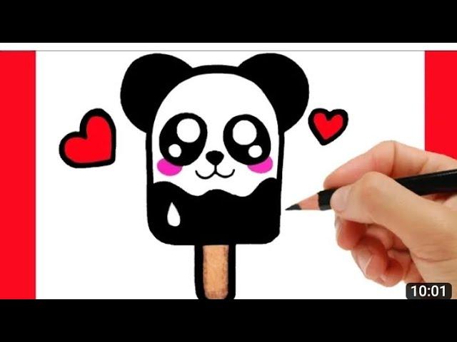 HOW TO DRAW A CUTE ICE CREAM PANDA, STEP BY STEP, DRAW EASY CUTE THINGS