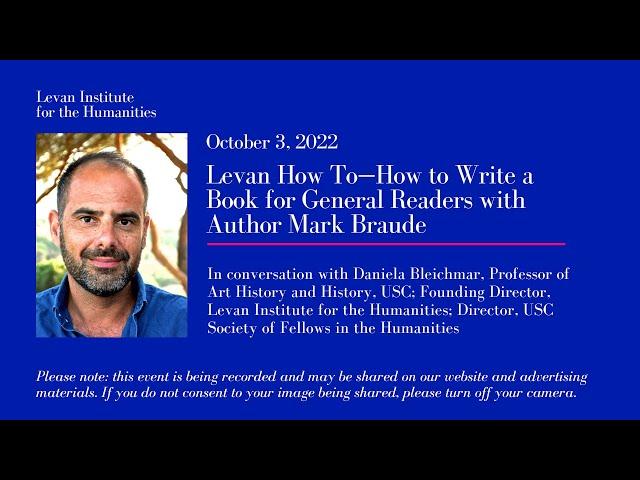 How To—How to Write a Book for General Readers with Author Mark Braude