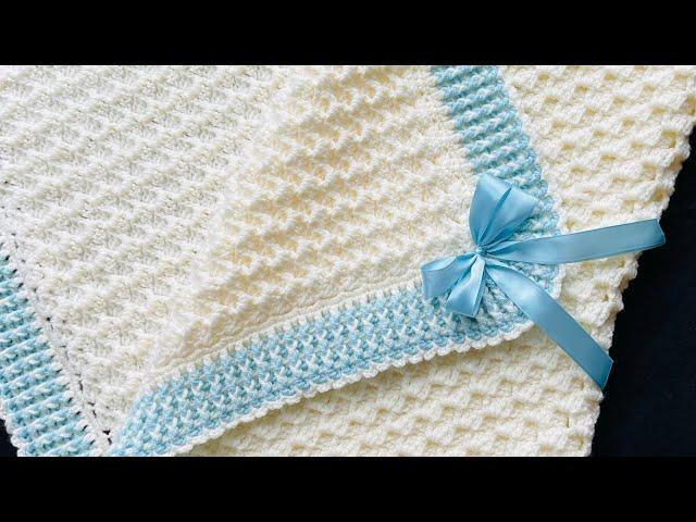 EASY Crochet Baby Blanket Pattern with EASY border crystal waves stitch