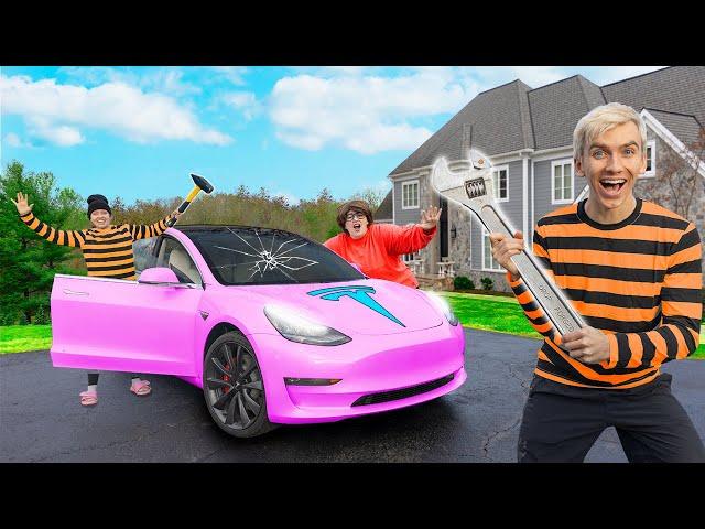 BREAKING into MYSTERY NEIGHBOR NEW TESLA!! (Stolen Evidence Found)